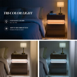 Abrihome Led Nightstands, Acrylic Board Led Bedside Tables For Bedroom End Table, With 3 Drawer Dresser, Walnut - thumbnail 2