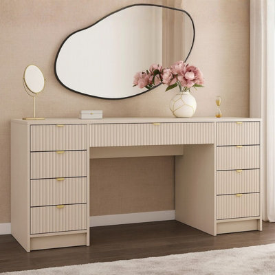 Tireno Bis Modern Grooved Drawer Desk In Sand Beige Finish Elegant Workspace Solution - image 1