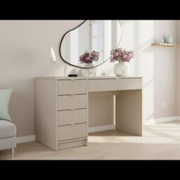 Tireno Bis Modern Grooved Drawer Desk In Sand Beige Finish Elegant Workspace Solution - thumbnail 3