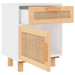 Berkfield Bedside Cabinet White Solid Wood Pine And Natural Rattan - thumbnail 5