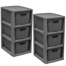 STAR SUPPLIES 3 Drawer Large Spacious Rattan Effect Grey Home Office Modular Storage Tower Unit - thumbnail 3