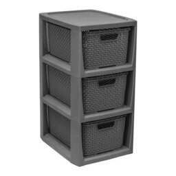 STAR SUPPLIES 3 Drawer Large Spacious Rattan Effect Grey Home Office Modular Storage Tower Unit - thumbnail 1