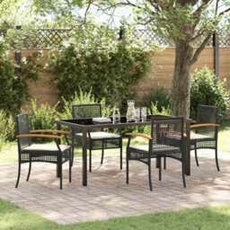 Walplus Garden Dining Set 5 Pcs Black Poly Rattan