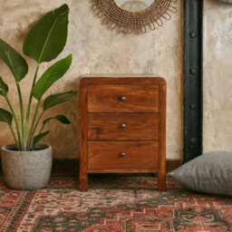 Wyld Haus Thai 3-Drawer Mango Wood Bedside Table In Chestnut Finish - thumbnail 1