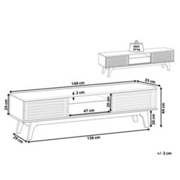Beliani Tv Stand White Matt Finish Supports Tvs Up To 67 Inches, 149Cm Wide, Five Shelves With Drawers - thumbnail 4