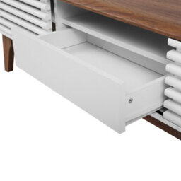 Beliani Tv Stand White Matt Finish Supports Tvs Up To 67 Inches, 149Cm Wide, Five Shelves With Drawers - thumbnail 7
