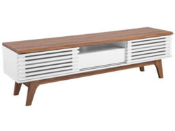 Beliani Tv Stand White Matt Finish Supports Tvs Up To 67 Inches, 149Cm Wide, Five Shelves With Drawers - thumbnail 3
