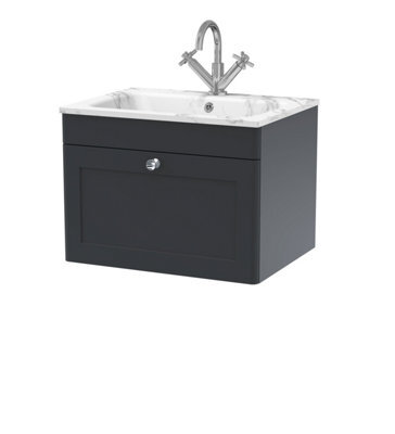 Balterley Swynnerton Traditional 1 Drawer Wall Hung Vanity Unit With Stone Basin, Dark Grey, 600mm - image 1