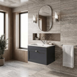 Balterley Swynnerton Traditional 1 Drawer Wall Hung Vanity Unit With Stone Basin, Dark Grey, 600mm - thumbnail 4