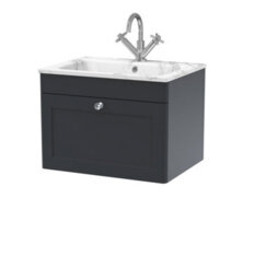 Balterley Swynnerton Traditional 1 Drawer Wall Hung Vanity Unit With Stone Basin, Dark Grey, 600mm