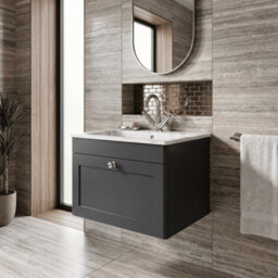 Balterley Swynnerton Traditional 1 Drawer Wall Hung Vanity Unit With Stone Basin, Dark Grey, 600mm - thumbnail 2