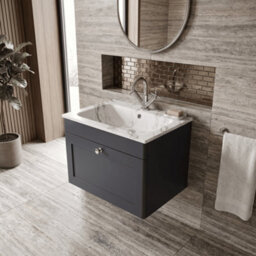 Balterley Swynnerton Traditional 1 Drawer Wall Hung Vanity Unit With Stone Basin, Dark Grey, 600mm - thumbnail 3