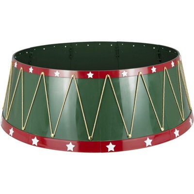 Green Drum Christmas Tree Skirt With Gold Bands & Stars 8-Piece Easy Assembly - image 1