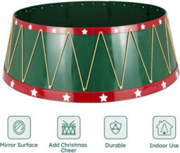 Green Drum Christmas Tree Skirt With Gold Bands & Stars 8-Piece Easy Assembly - thumbnail 4