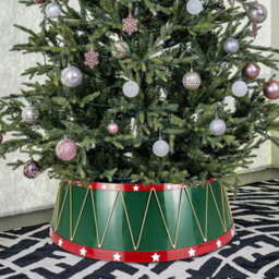 Green Drum Christmas Tree Skirt With Gold Bands & Stars 8-Piece Easy Assembly - thumbnail 2