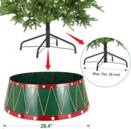 Green Drum Christmas Tree Skirt With Gold Bands & Stars 8-Piece Easy Assembly - thumbnail 8