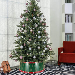 Green Drum Christmas Tree Skirt With Gold Bands & Stars 8-Piece Easy Assembly - thumbnail 5