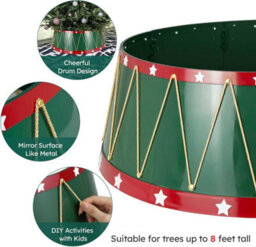 Green Drum Christmas Tree Skirt With Gold Bands & Stars 8-Piece Easy Assembly - thumbnail 6