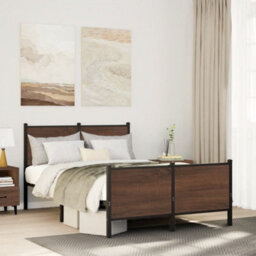 Berkfield Metal Bed Frame Without Mattress Brown Oak 120X200 Cm - thumbnail 1