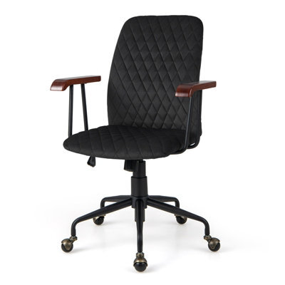 Costway Velvet Leisure Chair Adjustable Swivel Home Office Chair Rolling Computer Chair Black - image 1