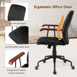 Costway Velvet Leisure Chair Adjustable Swivel Home Office Chair Rolling Computer Chair Black - thumbnail 9