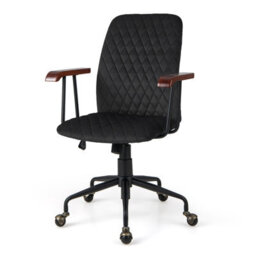 Costway Velvet Leisure Chair Adjustable Swivel Home Office Chair Rolling Computer Chair Black - thumbnail 1