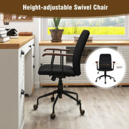 Costway Velvet Leisure Chair Adjustable Swivel Home Office Chair Rolling Computer Chair Black - thumbnail 5