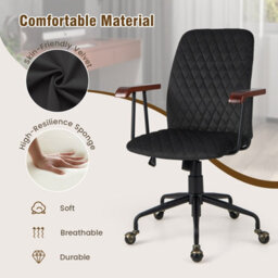 Costway Velvet Leisure Chair Adjustable Swivel Home Office Chair Rolling Computer Chair Black - thumbnail 6