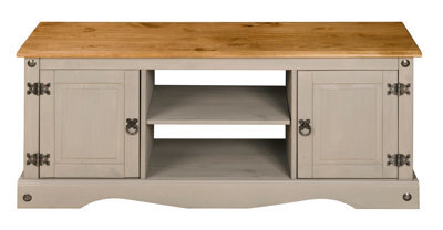 Mews Corona Grey Flat Screen Tv Stand 2 Door Television Cabinet Solid Wood Pine Unit - image 1