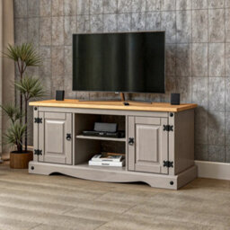 Mews Corona Grey Flat Screen Tv Stand 2 Door Television Cabinet Solid Wood Pine Unit - thumbnail 2