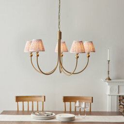 Loops Stylish Brushed Aged Brass Ceiling Pendant Light With Peachy Keen Shades - thumbnail 2