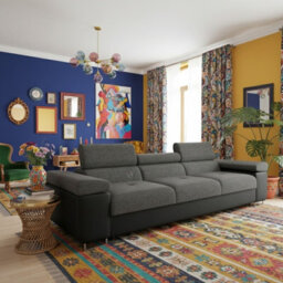 Torezio 3 Seater Sofa Bed Has Adjustable Headrests And Dolphin Mechanism Black And Grey