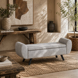 Wyld Haus Nesama Linen Light Grey Lift-Top Storage Bench With Armrests, L132 X D42 X H50Cm