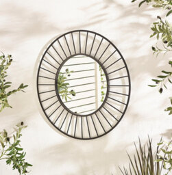 Furniturebox Uk Raya Black Medium Round Spoke 70Cm Garden Mirror - thumbnail 1