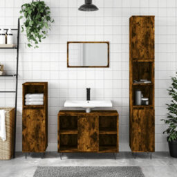 Berkfield Bathroom Cabinet Smoked Oak 30X30X100 Cm Engineered Wood - thumbnail 1