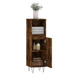 Berkfield Bathroom Cabinet Smoked Oak 30X30X100 Cm Engineered Wood - thumbnail 4