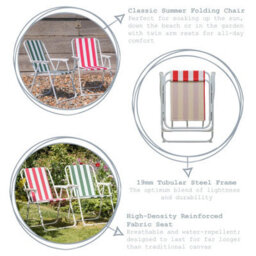 Harbour Housewares Folding Metal Beach Chairs - Red/green Stripe - Pack Of 4 - thumbnail 2