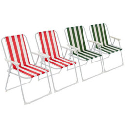 Harbour Housewares Folding Metal Beach Chairs - Red/green Stripe - Pack Of 4