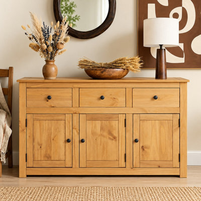 Mews Panama Country Sideboard 3 Door 3 Drawer Cabinet Solid Pine Light Fiesta Wax - image 1