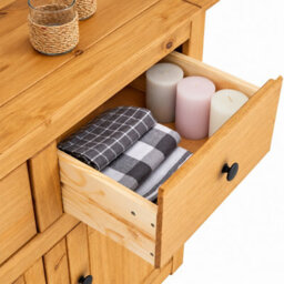 Mews Panama Country Sideboard 3 Door 3 Drawer Cabinet Solid Pine Light Fiesta Wax - thumbnail 4