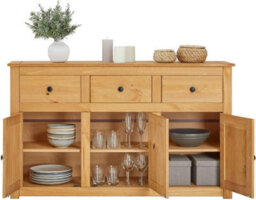Mews Panama Country Sideboard 3 Door 3 Drawer Cabinet Solid Pine Light Fiesta Wax - thumbnail 3