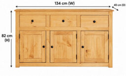Mews Panama Country Sideboard 3 Door 3 Drawer Cabinet Solid Pine Light Fiesta Wax - thumbnail 9