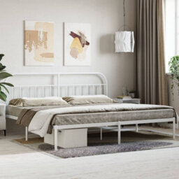 Berkfield Metal Bed Frame With Headboard White 200X200 Cm - thumbnail 1