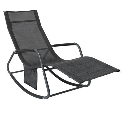 Sobuy Ogs47-Ms, Indoor Outdoor Garden Rocking Sun Lounger Recliner Relaxing Chair With Side Bag, Black,w145Xd57Xh82 - image 1