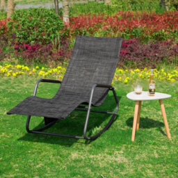 Sobuy Ogs47-Ms, Indoor Outdoor Garden Rocking Sun Lounger Recliner Relaxing Chair With Side Bag, Black,w145Xd57Xh82 - thumbnail 2