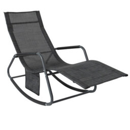 Sobuy Ogs47-Ms, Indoor Outdoor Garden Rocking Sun Lounger Recliner Relaxing Chair With Side Bag, Black,w145Xd57Xh82 - thumbnail 1