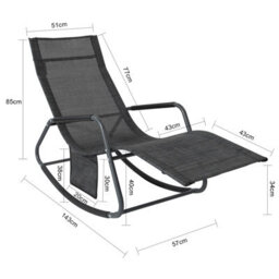 Sobuy Ogs47-Ms, Indoor Outdoor Garden Rocking Sun Lounger Recliner Relaxing Chair With Side Bag, Black,w145Xd57Xh82 - thumbnail 3