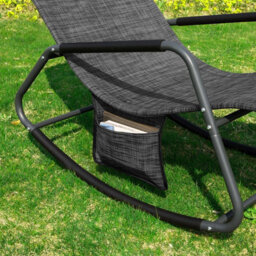 Sobuy Ogs47-Ms, Indoor Outdoor Garden Rocking Sun Lounger Recliner Relaxing Chair With Side Bag, Black,w145Xd57Xh82 - thumbnail 7