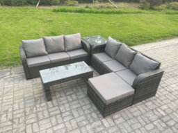 Fimous Outdoor Lounge Sofa Set Rattan Garden Furniture Set With Rectangular Coffee Table Big Footstool 3 Seater Sofa - thumbnail 1