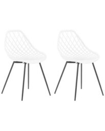 Beliani Nordic Luxe Set Of 2 White Synthetic Dining Chairs With Black Metal Legs, Net-Back Scandinavian Style - thumbnail 3